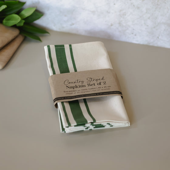 Country Striped Napkins | Green - Set of 2