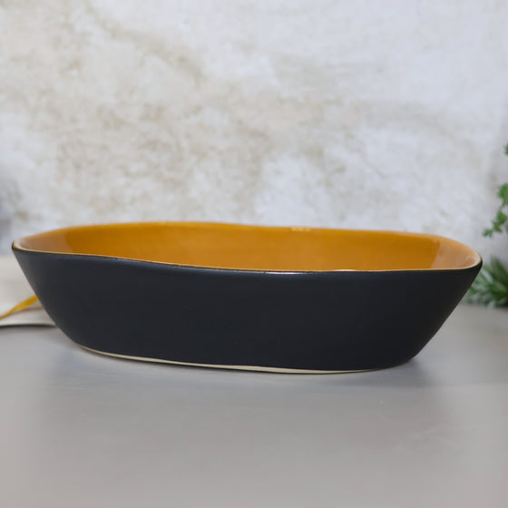 Riviera Oval Bowl - Black & Ochre | Med