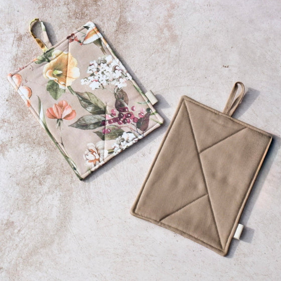 Extra Large Pot Holders - Set 2 | Taupe & Floral