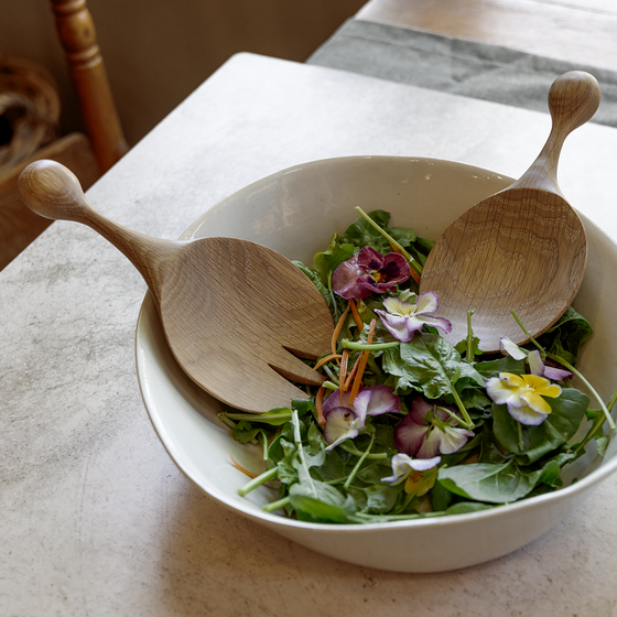 Round Salad Servers | Oak