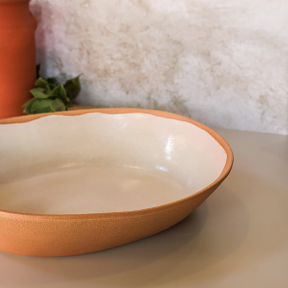 Riviera Oval Bowl - Medium | Terracotta & Off-White